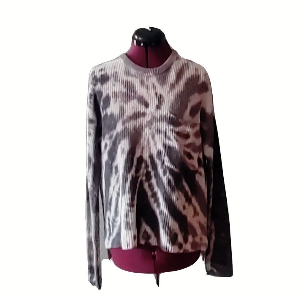 Belle by Belldini Sweater Women’s L Gray White Tie-Dye Pocket Side Slit Tunic